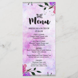 Paarse Bloemen & Zilver Lijst Confetti Bruiloft Me Menu