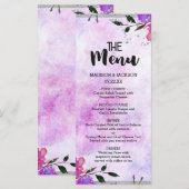 Paarse Bloemen & Zilver Lijst Confetti Bruiloft Me Menu (Voorkant / Achterkant)