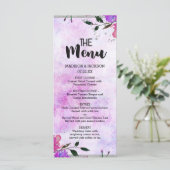 Paarse Bloemen & Zilver Lijst Confetti Bruiloft Me Menu (Staand voorkant)