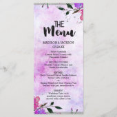 Paarse Bloemen & Zilver Lijst Confetti Bruiloft Me Menu (Voorkant)