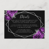 Paarse Bloemen Zilver Zwart Bruiloft Details Informatiekaartje (Voorkant)