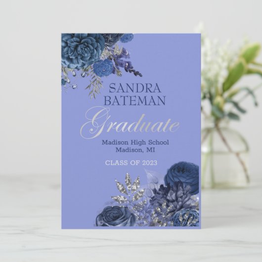Paarse Bloemen | Zilveren Afstudeerfeestje Aankondiging (Staand voorkant)