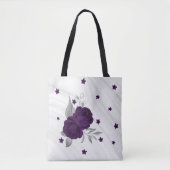 Paarse bloemen zilveren bladeren marmeren canvas t tote bag (Voorkant)
