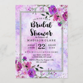 Paarse Bloemen & Zilveren Bruidsdouche Uitnodiging