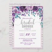 Paarse Bloemen & Zilveren Bruidsdouche Uitnodiging (Voorkant / Achterkant)