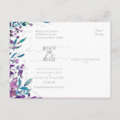Paarse Bloemen & Zilveren Bruiloft Save the Date Aankondigingskaart (Achterkant)