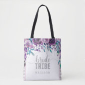 Paarse Bloemen & Zilveren Confetti Bruid Tribe Tote Bag (Voorkant)