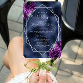 Paarse Bloemen Zilveren Geo Navy Folie Wedding Pro Handwaaier