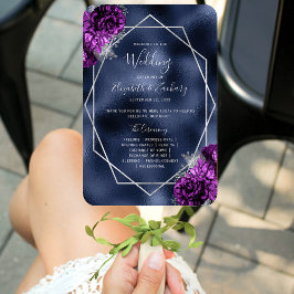 Paarse Bloemen Zilveren Geo Navy Folie Wedding Pro Handwaaier