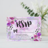 Paarse Bloemen & Zilveren Lijst Bruiloft RSVP Reac (Staand voorkant)
