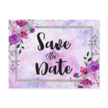 Paarse Bloemen & Zilveren Lijst Bruiloft Save the 