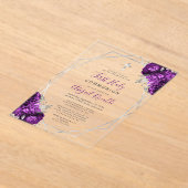 Paarse Bloemen Zilveren Lijst Eerste Heilige Commu Acryl Uitnodigingen (Laagn)