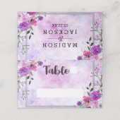 Paarse Bloemen & Zilveren Lijst Naam Tafelnummer Plaatskaartje (Buitenkant ongevouwen)