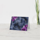 Paarse Bloemen Zilveren Navy Blue Folie Wedding Bedankkaart (Voorkant)