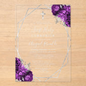 Paarse Bloemen Zilveren Tekst Eerste Heilige Commu Acryl Uitnodigingen (Voorkant)