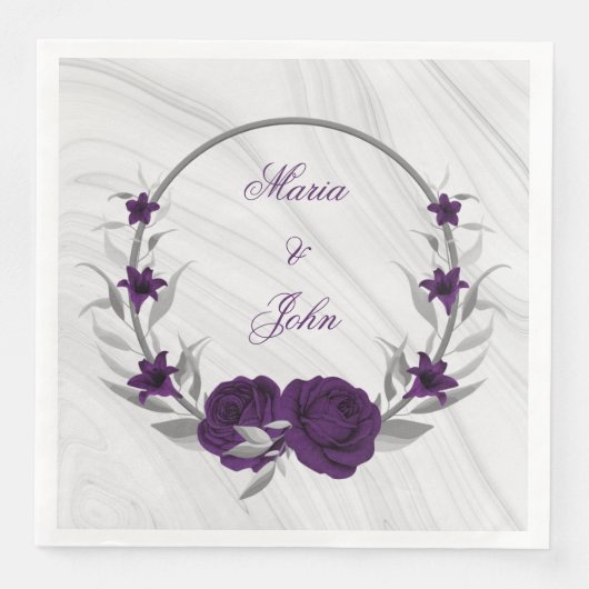 paarse bloemen zilverkleurig, botanisch, troebel servet (Voorkant)