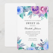 Paarse bloemen zoet 16. Blauwe bloemen 16e verjaar Kaart (Voorkant / Achterkant)