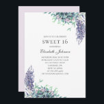 Paarse bloemen Zoet 16. Lavendel 16e verjaardag Kaart<br><div class="desc">Sweet 16 verjaardagsuitnodiging met paarse bloemen. Contacteer me,  alstublieft,  als u extra punten nodig hebt.</div>