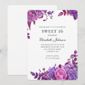Paarse bloemen zoet 16. Roze bloemen 16e verjaarda Kaart (Voorkant / Achterkant)