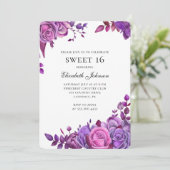 Paarse bloemen zoet 16. Roze bloemen 16e verjaarda Kaart (Staand voorkant)
