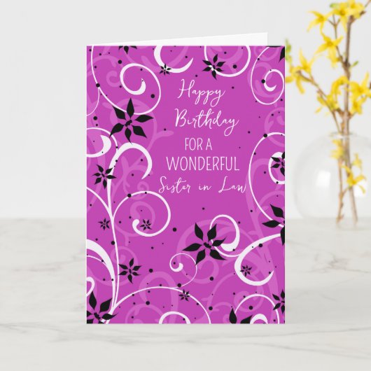 Paarse Bloemen Zus in Recht Verjaardag Kaart (Gele Bloem)