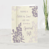 Paarse Bloemen Zus in Recht Verjaardag Kaart (Voorkant)