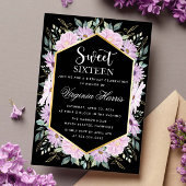 Paarse Bloemen Zwart Zoet Zestien 16 Verjaardag Kaart