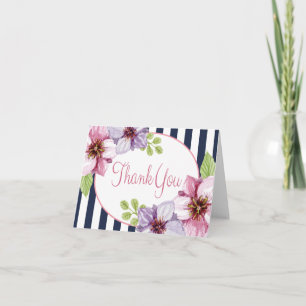 Paarse Bloemenaquarel Bedankt Blauwe Strepen