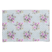 Paarse bloemenaquarel met blauwe witte stippen kussensloop (Voorkant-Rechts)