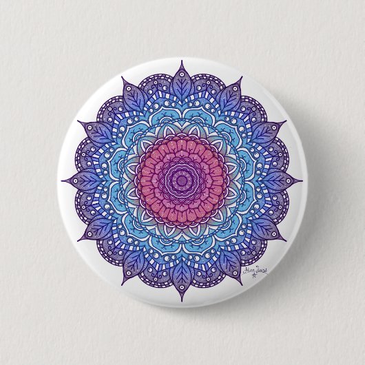 Paarse bloemenblad Mandala Ronde Button 5,7 Cm (Voorkant)