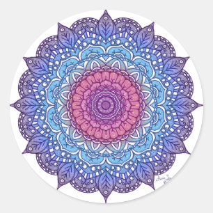 Paarse bloemenblad Mandala Ronde Sticker