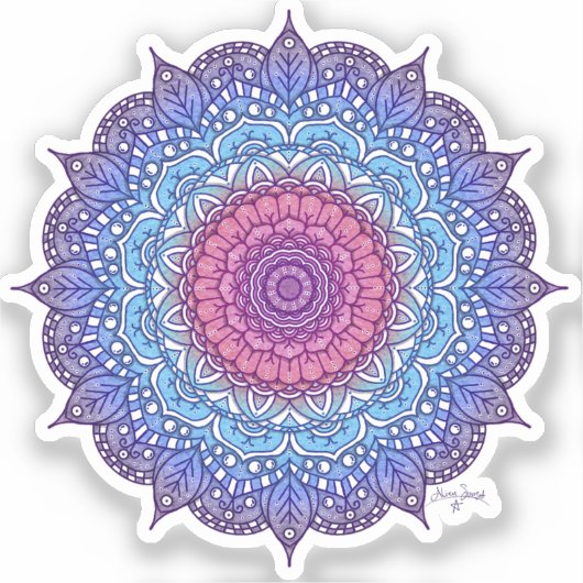Paarse bloemenblad Mandala Sticker (Voorkant)