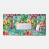 paarse bloemenblauw patroonmonogram bureaumat (Keyboard & Muis)