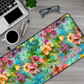  paarse bloemenblauw patroonmonogram bureaumat