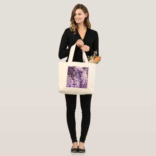 Paarse bloemenbloem met bloesem grote tote bag (Voorkant (model))