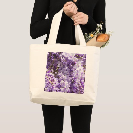 Paarse bloemenbloem met bloesem grote tote bag (Voorkant (product))