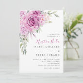 Paarse bloemenboeket Nuestra Boda Spaans Bruiloft Kaart (Staand voorkant)