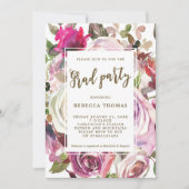 Paarse bloemenboho Afstudeerfeest uitnodiging (Voorkant)