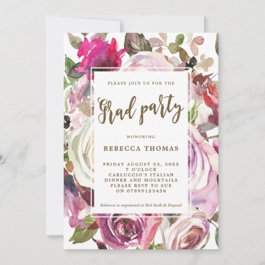 Paarse bloemenboho Afstudeerfeest uitnodiging (Voorkant)