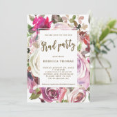 Paarse bloemenboho Afstudeerfeest uitnodiging (Staand voorkant)