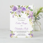 Paarse bloemenboho groen kalligrafie bruiloft kaart (Staand voorkant)