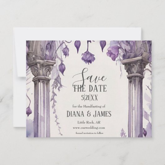 Paarse Bloemenboog Pagan Handfasten Save The Date (Voorkant)