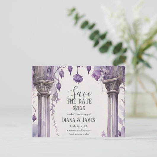 Paarse Bloemenboog Pagan Handfasten Save The Date (Staand voorkant)