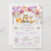 Paarse Bloemenbos Dieren Baby shower Invite Kaart (Voorkant)