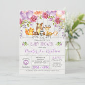 Paarse Bloemenbos Dieren Baby shower Invite Kaart (Staand voorkant)