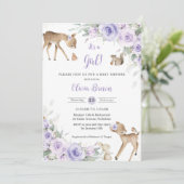 Paarse Bloemenbos Dieren Herten Baby shower Kaart (Staand voorkant)