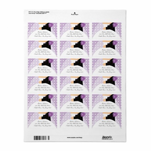 Paarse Bloemenbruid & bruidegom retour adreslabel Etiket (Full Sheet)