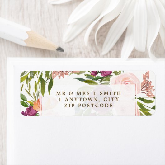 paarse bloemenbruiloft etc retour adreslabel etiket (Insitu)