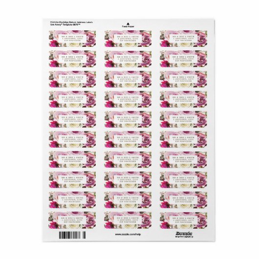 paarse bloemenbruiloft etc retour adreslabel etiket (Full Sheet)