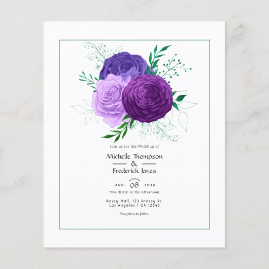 Paarse bloemenbruiloft flyer (Voorkant)